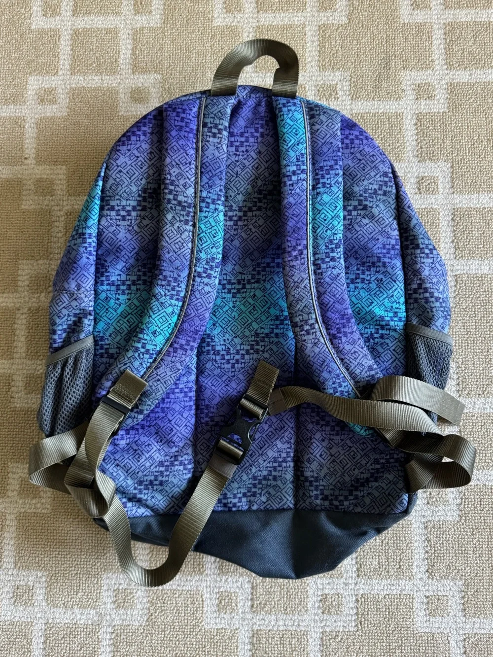 L.L.Bean Geometric Print School Backpack Blue Purple Book Bag Travel O/S